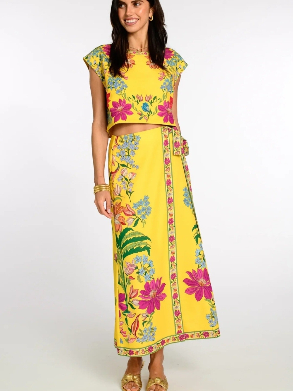 Elizabeth James The Label Winnifred Yellow Floral Wrap Maxi Skirt with Side Tie